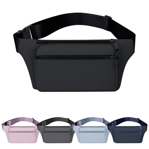 Mayoii Bumbag Waist Bag with 2 Zipper Pockets, B-Black