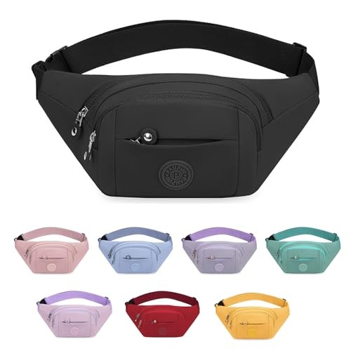 Mayoii Waist Bag Bumbag with 2 Zipper Pockets, C-Black