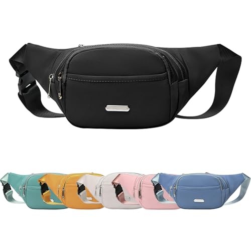 Mayoii waist bag for women and men, 2 zip pockets, adjustable belt, D-black