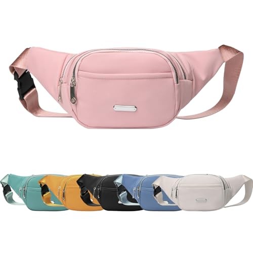 Mayoii bumbag for women and men, adjustable belt, 2 zip pockets, lightweight waist bag, D-Pink