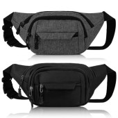 Meng Jiaran 2 Pack Waterproof Bum Bags, Black and Grey, 4 Zip Pockets