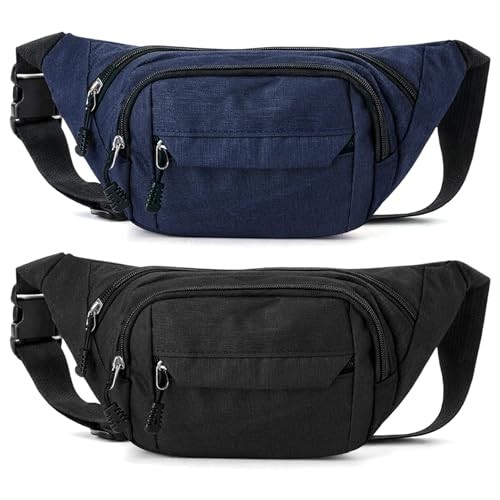 Meng Jiaran 2 Pack Waterproof Bum Bag, Black and Blue