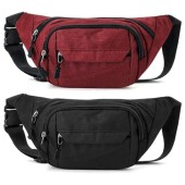 Meng Jiaran 2 Pack Waterproof Bum Bag with 4 Zip Pockets, Black and Red