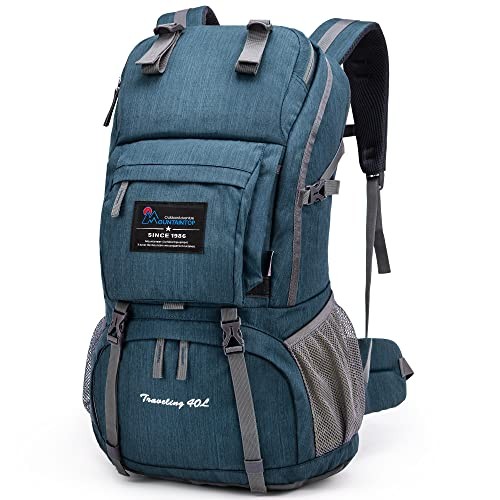 MOUNTAINTOP 40L Water-Resistant Hiking Backpack, Blue Smoke