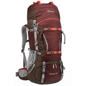 MOUNTAINTOP 70L Internal Frame Hiking Backpack with Rain Cover, Maroon
