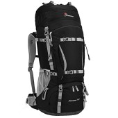 MOUNTAINTOP 70L EU Hiking Backpack, Black, Internal Frame with Rain Cover