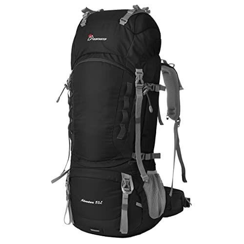 MOUNTAINTOP 80L Hiking Backpack, Black, with Rain Cover