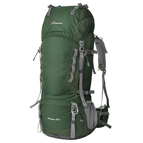 MOUNTAINTOP 80L Hiking Backpack, Dark Green, with Rain Cover
