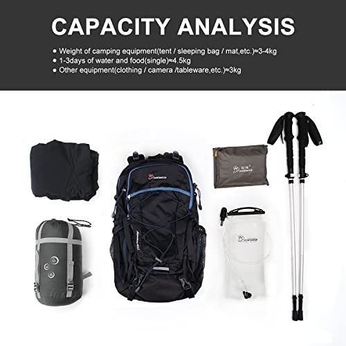 MOUNTAINTOP 40L Hiking Backpack, Water-Resistant Trekking Rucksack, 55 x 35 x 25 cm, 40l-black Blue-3
