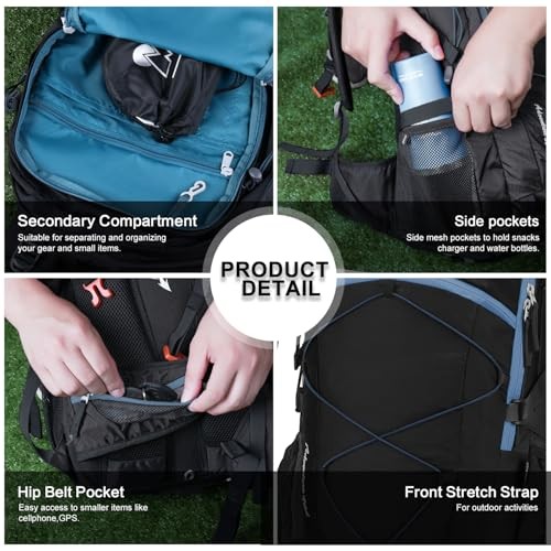 MOUNTAINTOP 40L Hiking Backpack, Water-Resistant Trekking Rucksack, 55 x 35 x 25 cm, 40l-black Blue-6