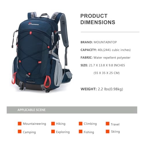 MOUNTAINTOP 40L Hiking Backpack, Blue Orange, 55 x 35 x 25 cm-1