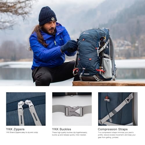 MOUNTAINTOP 40L Hiking Backpack, Blue Orange, 55 x 35 x 25 cm-5