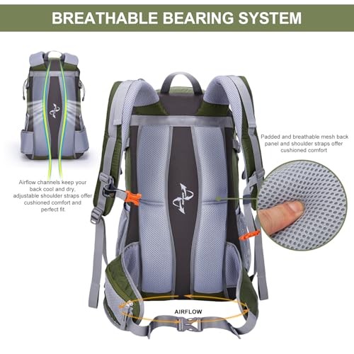 MOUNTAINTOP 40L Hiking Backpack, Army Green, 55 x 35 x 25 cm-4