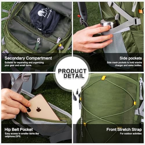 MOUNTAINTOP 40L Hiking Backpack, Army Green, 55 x 35 x 25 cm-6