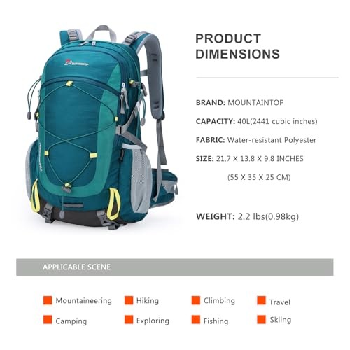 MOUNTAINTOP 40L Hiking Backpack, Turquoise, 55 x 35 x 25 cm-1