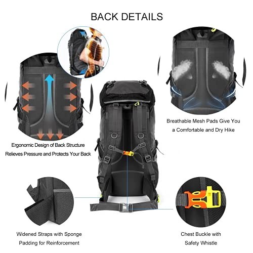 NACATIN 60L Hiking Backpack, Water-Resistant Rucksack, Black-2