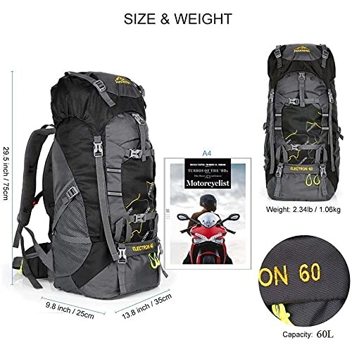 NACATIN 60L Hiking Backpack, Water-Resistant Rucksack, Black-4