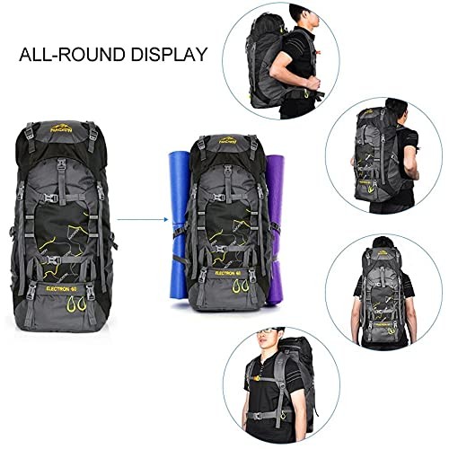 NACATIN 60L Hiking Backpack, Water-Resistant Rucksack, Black-5