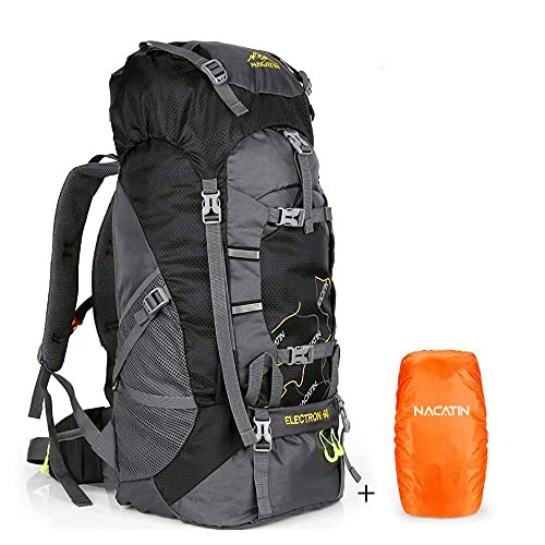 NACATIN 60L Hiking Backpack, Water-Resistant Rucksack, Black