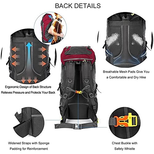 NACATIN 60L Hiking Backpack Rucksack, Red-2