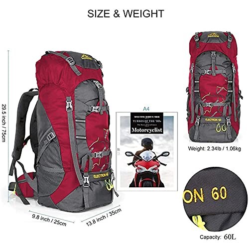 NACATIN 60L Hiking Backpack Rucksack, Red-4