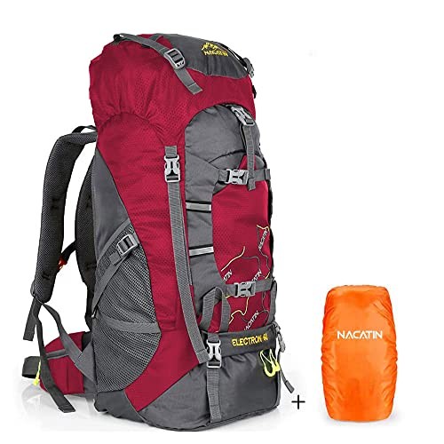 NACATIN 60L Hiking Backpack Rucksack, Red