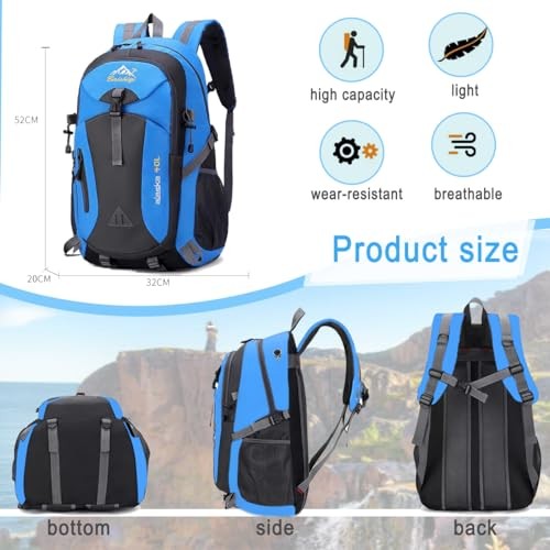Nircho 40L Hiking Backpack, Lightweight Breathable Trekking Rucksack, Blue-2