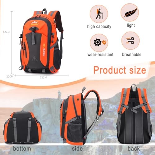 Nircho 40L Hiking Backpack, Lightweight Breathable Trekking Rucksack, Orange-2