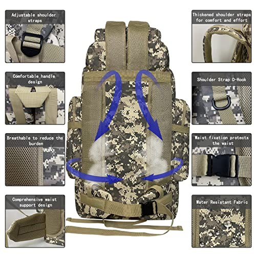 Ogetok 80L Camping Hiking Backpack, Waterproof Tactical Rucksack-2