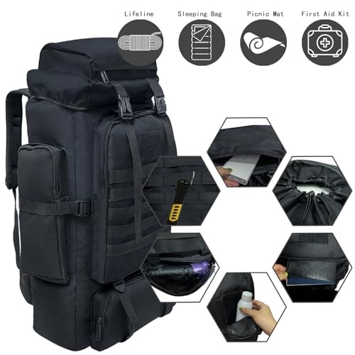 Ogetok 80L Hiking Backpack, Black-80L Camping Rucksack-4