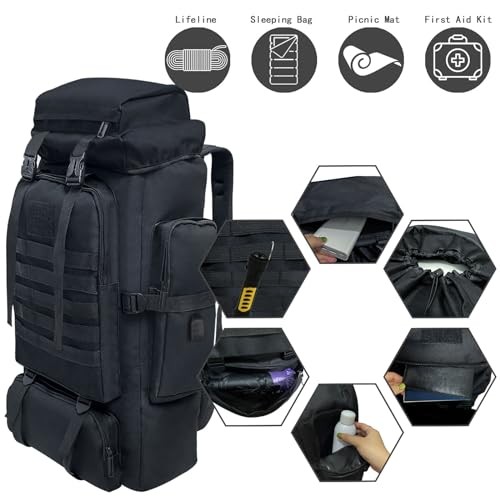 Ogetok 80L Hiking Backpack with USB Port, Black-4