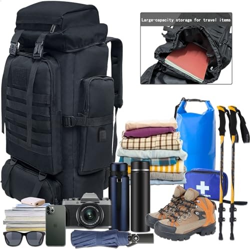 Ogetok 80L Hiking Backpack with USB Port, Black-6