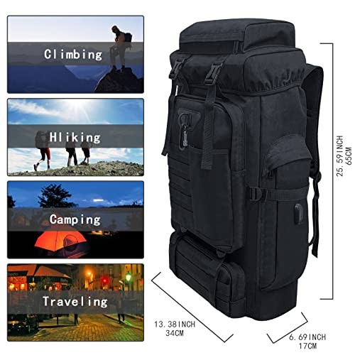 Ogetok 80L Hiking Backpack, Black Large Capacity Rucksack-1