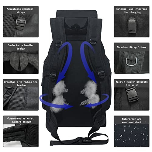 Ogetok 80L Hiking Backpack, Black Large Capacity Rucksack-2