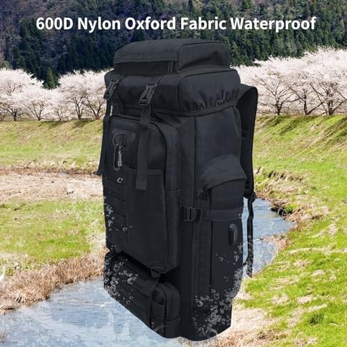 Ogetok 80L Hiking Backpack, Black Large Capacity Rucksack-3