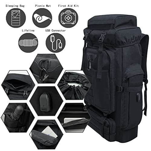 Ogetok 80L Hiking Backpack, Black Large Capacity Rucksack-4