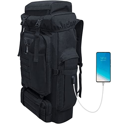 Ogetok 80L Hiking Backpack, Black Large Capacity Rucksack