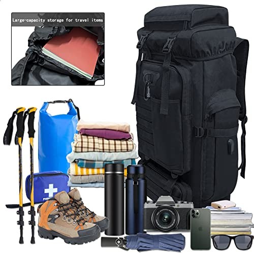 Ogetok 80L Hiking Backpack, Black Large Capacity Rucksack-6