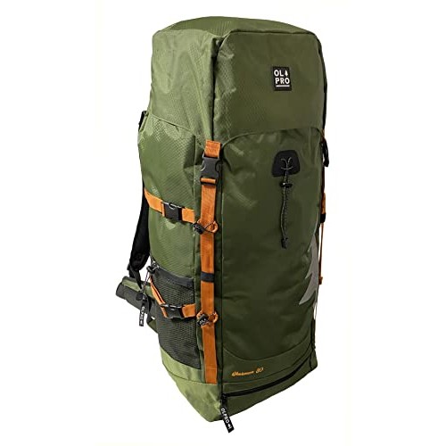 OLPRO 80L Waterproof Rucksack, Green, with Adjustable Back Support and Sternum Strap