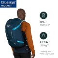 Osprey Hikelite 32L Unisex Backpack, Atlas Blue, M/L