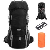 Outplea 60L Internal Frame Hiking Backpack with Rain Cover, Black