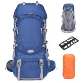 Outplea 60L Internal Frame Hiking Backpack with Rain Cover, Blue