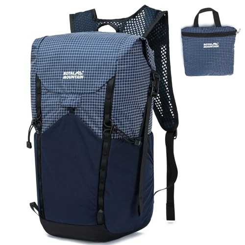 POWER KING 25L Lightweight Foldable Hiking Backpack, Plaid Blue