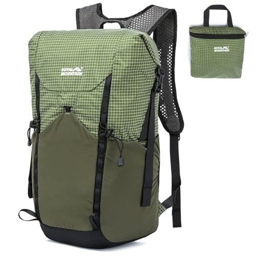 POWER KING Lightweight Foldable Hiking Backpack 25L, Plaid Green