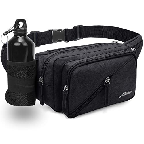 REETEE Black Hiking Waist Pack with Bottle Holder
