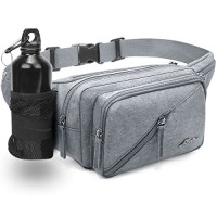 REETEE Grey Hiking Waist Pack Bum Bag with Bottle Holder