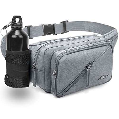 REETEE Grey Hiking Waist Pack Bum Bag with Bottle Holder
