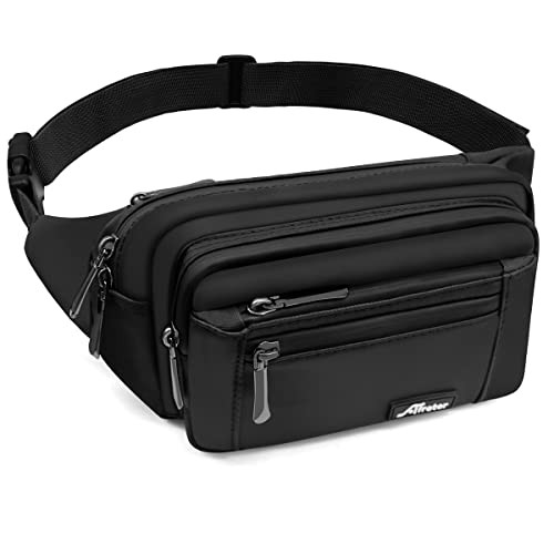 REETEE Waterproof Bum Bag with 5 Zip Pockets, Adjustable Belt, A-Black