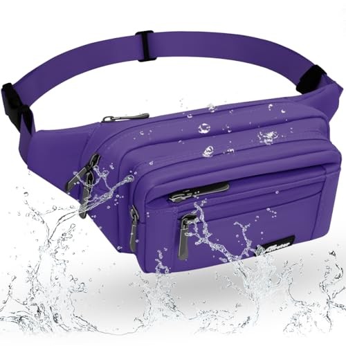 REETEE waterproof bum bag with 5 zip pockets, A-purple