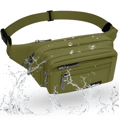 REETEE Waterproof Bum Bag with 5 Zipper Pockets, A-Green